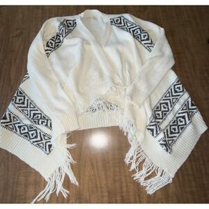 Hollister Women's Cardigan Knit‎ Sweater Beige Large Long Sleeve Cozy Geometric